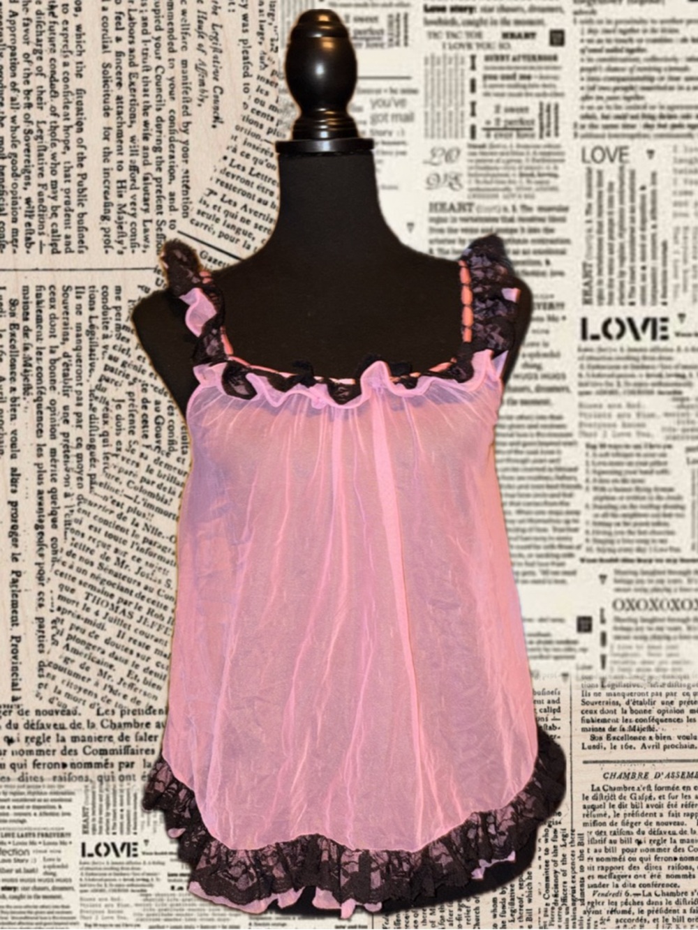 Sheer Pink Lace-Trim Chemise
